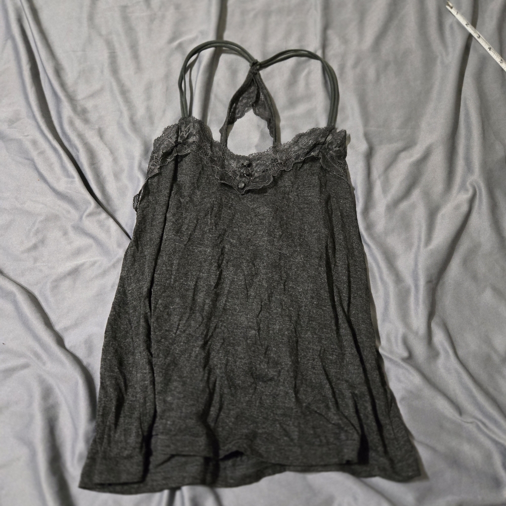 Nanette Lepore Razor Back Lace Trim Camisole Tank Top Sz. Medium Croquette Black